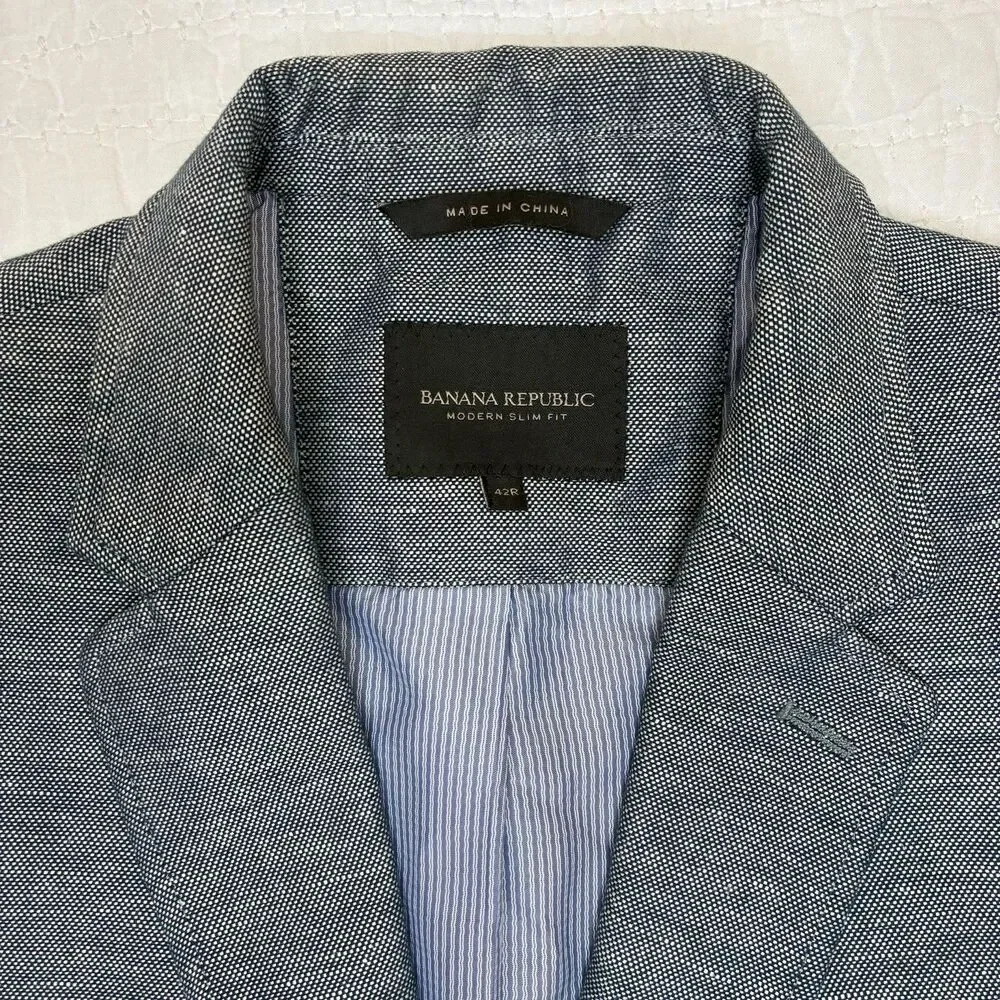 Banana Republic Linen cotton chambray sport coat Sz 42R slim fit tailored summer